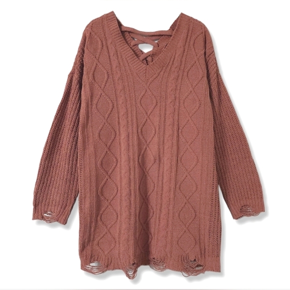 Derek Heart Sweaters - DEREK HEART Distressed Cable Knit Cozy Sweater Dress, Clay Terracotta,  Size XL